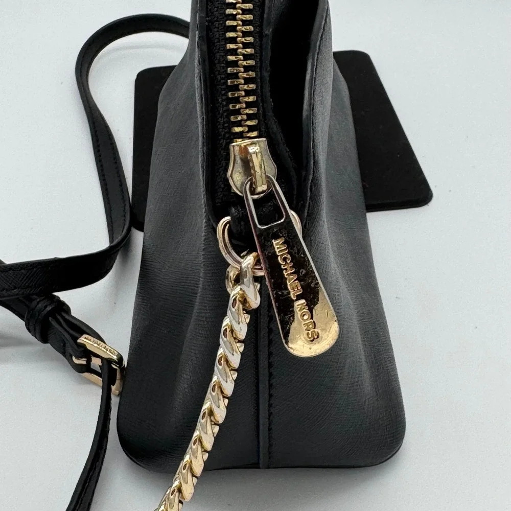 Michael Kors Emmy Black Saffiano Leather Dome Crossbody Bag 9x7 Chain Strap
